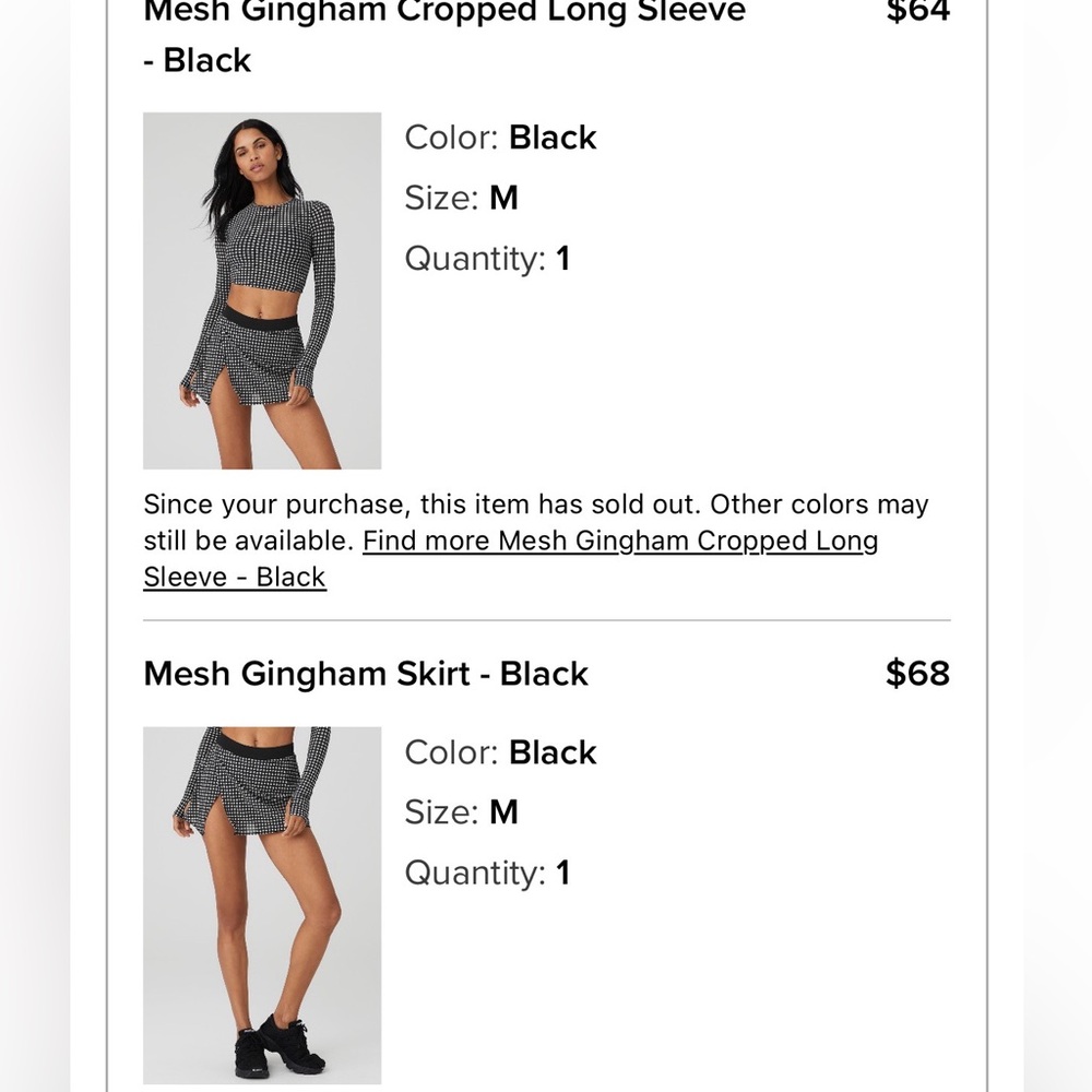 ALO Yoga Mesh Gingham Cropped Long Sleeve and Skirt Set - Picture 7 of 7